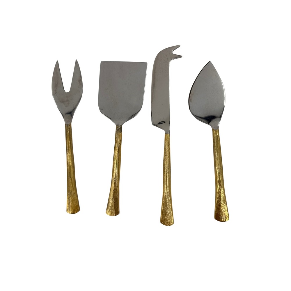 4 Piece Stainless Steel Cheese Knife Set Gold Textured Handles‎